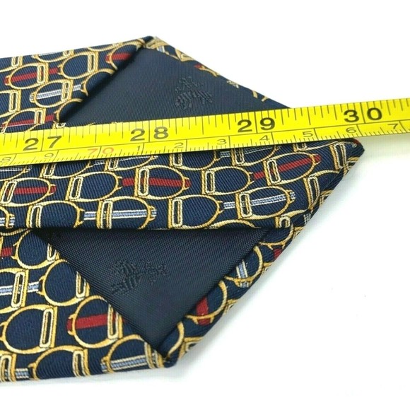 BROOKS BASICS Pure Silk Tie Horse Snaffle Bridle Part Equestrian Navy Necktie - Picture 11 of 12